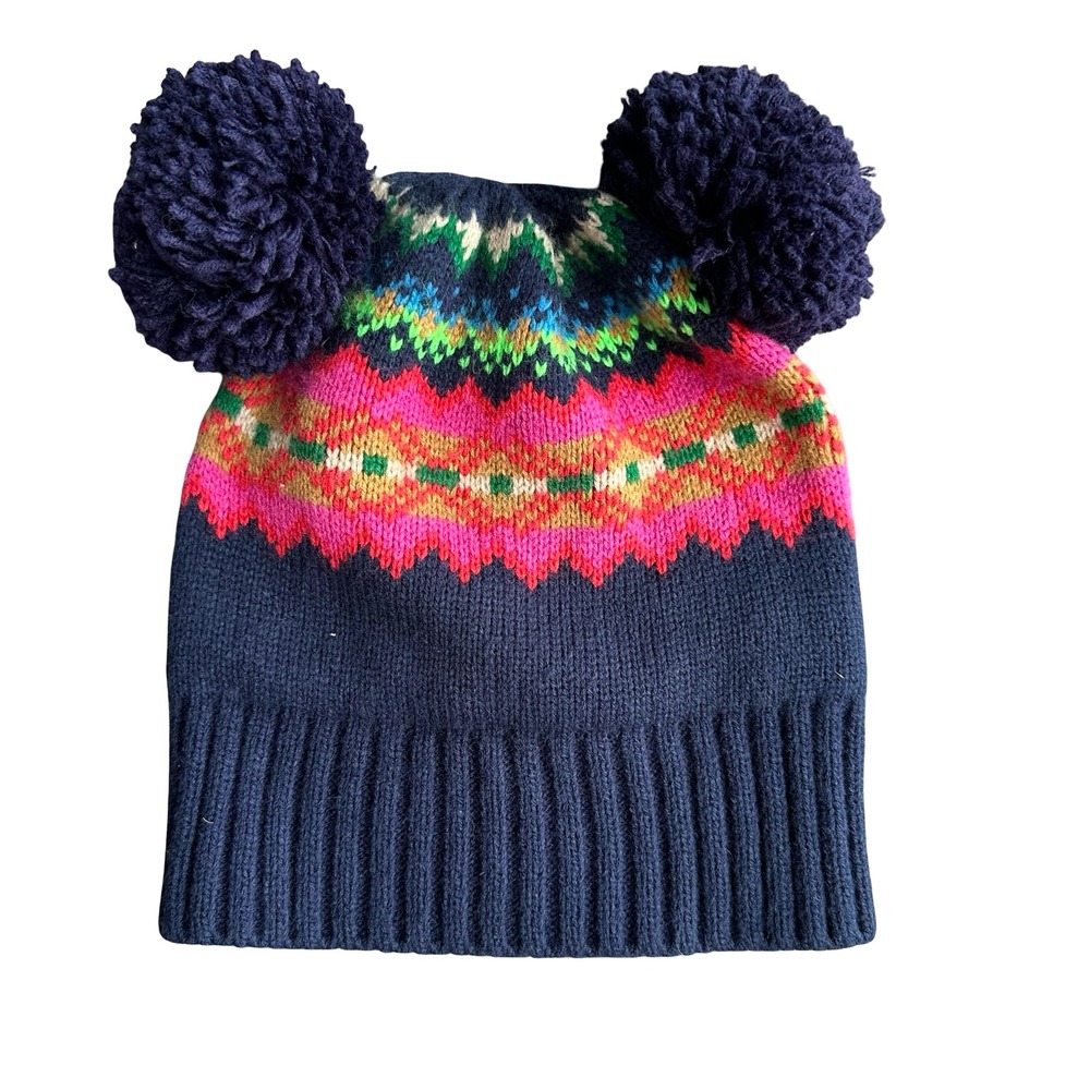 Baby Gap Beanie Hats Size M/L Blue Knit Pom Pom Soft Plush Winter